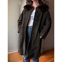 Vintage 60s Suede Coat | Mink Fur Collar Mid Length | Chocolate Brown | Size M/L