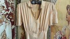 Antique 1920S/30’s Silk Lounge Gown Puff Sleeves Bias Cut Silhouette Small