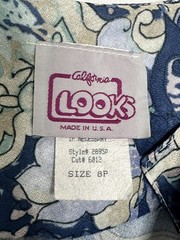 Vintage California Looks Blue Floral Paisley Secretary Dress Elastic Waist 8P