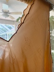 1930’s Embossed Pure Silk Dress, bias cut, extra long length, medium size