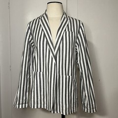 Vintage 80s Gray Striped Light weight Cotton Blazer Deadstock