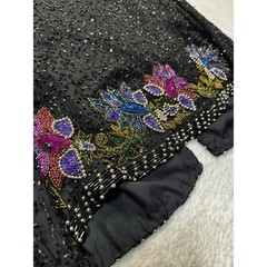 Laurence Kazar Lg Silk Beaded Sequin Jacket Vintage Black Floral Evening Women
