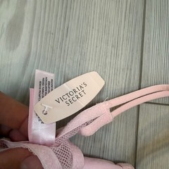 Vintage 2001 Victorias Secret Pink Satin Lace String Thong Panty NWT Small