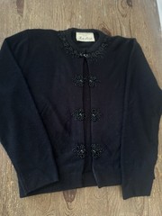 Vintage Park Storyk Black Beaded Cardigan Black Beads 40s 50s Pinup Holidays