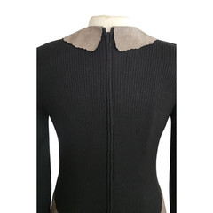 Vintage 80s CIAO Dress Drop Waist Black Knit Gray Faux Suede / M