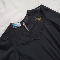 Rare Vintage Mr. Simon Womens Dress Black Sheer Midi Pleated Spider Web Size M