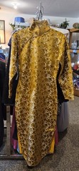 VTG 1960s Gold Brocade Cheongsam Qipao Dress Handmade Silk Jacquard Fully Lined