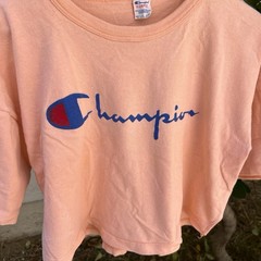 Vintage 90s Champion Script Crop Tee USA Made XL Boxy Fade
