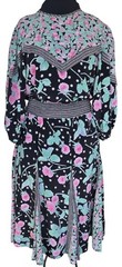1980s MOSAIC GEORGETTE Dress Blouson Top Smocked Waist Pleated Skirt Size Small