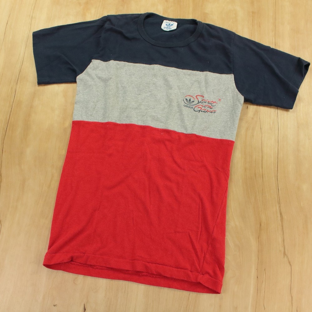 vtg 80s ADIDAS usa made Spirit of the Games t-shirt SMALL colorblock 1984