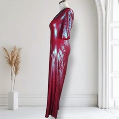 Vintage 90s Metallic Foil Catsuit Disco Rave Clubwear Jumpsuit Red M