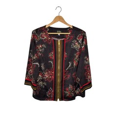 Bob Mackie Wearable Art Vintage Paisley Zip Front Jacket Shoulder Pads Brown 1X