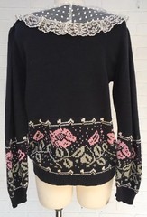Vintage 1980’s Woven Roses Sweater Slate Gray Lace Scarf Collar Sweater Loft USA