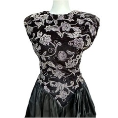 VTG 80s Prom Party Dress 5 Blk Studded Velvet Bow Ruffle Victorian Goth Vampire