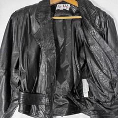 VTG 80s G-III Black Leather Biker Western Jacket Womens M Cropped Puff Sleeve