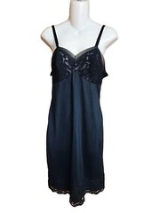VINTAGE TEXSHEEN SILKY NYLON Black Full Dress SLIP LINGERIE sz 36 Women’s