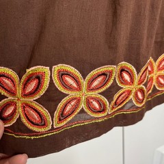 Vintage Tommy Bahama Boho Pleated Embroidered Midi Skirt Brown Size 12
