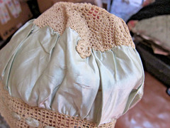 Antique Edwardian Blue Silk and Crochet Hand Made Nightcap/Hair bonnet