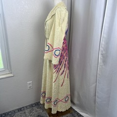 Vintage Peacock Chenille Bath Robe Long Yellow Housecoat Cottage 40s 50s READ