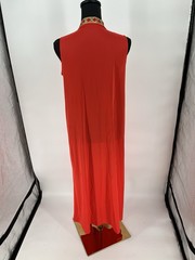 Vtg 1970s Red Orange Nightgown Gold Trim 70s Lorraine Nylon Lingerie Mod Boho