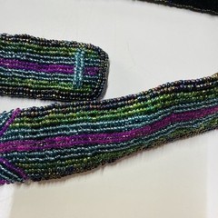 Vintage 80’s 90’s Beaded Belt Adjustable Hook Closure Sneak Head 37.5” Long