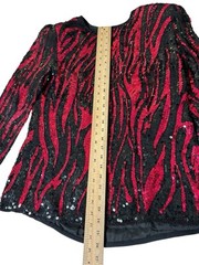 Oleg Cassini Silk Sequin Evening Wear Blouse Size Large Red Animal Print READ