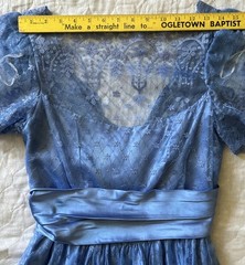 Vintage 70s 80s Maxi Dress Romantic Blue Satin Lace Cottagecore Puff Sleeve Gown