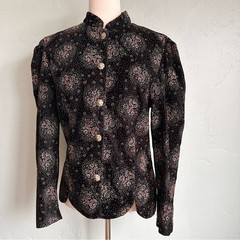 Vintage Women’s Black Floral Embossed Velvet Cocktail Evening Jacket Medium EUC