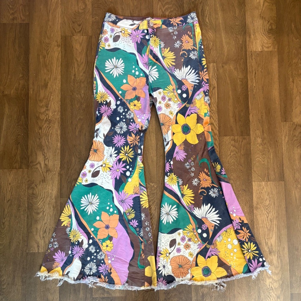 RARE We The Free Free People Boho “Just Float On” Frayed Flared Stretch Pants