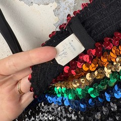 Vintage Black Rainbow Sequin Bodice Sleeveless Shift Dress Size 18 1/2 Acetate