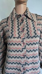 Vintage MISS LAGOTTI Angora Blend Knitted Zigzag Midi Shirt Dress Size 42