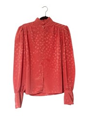 1980s True Vintage Coral Blouse With Botanical Details Size 14 Long Sleeve
