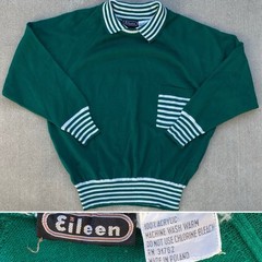 Vintage Eileen Made In Poland Acrylic Knit Sweater Green Color Block Striped M