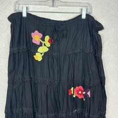 Y2K 90s Vintage Maxi Skirt Goth Whimsical Embroidered Boho Hippie Black Garden
