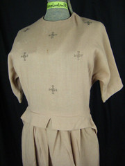 A MINX MODES JR Vtg 50s Pale Pink Wool Rhinestones Dress-Bust 34/2XS-XS,AS-IS