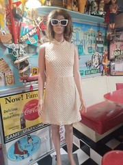 VTG Mid-century 1960s / 1970s Mod Crochet Sleeveless Mini Dress Groovy Ivory S
