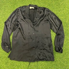 Vintage Bellino Paris Mode 100% Pure Silk Black Button Down Blouse Size 8