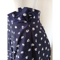 Vintage British Jaeger Skirt Set Navy Blue White Rayon Button Up Blouse 4 Small