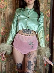 1940s/50s Sheer Pink Embroidered Tap Pants / Lounge Bloomers, Size S-M