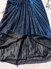 Vintage 80s Metallic Blue Pleated Disco Party Dress S/M Travilla-Style Accordion