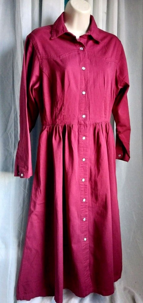 Vintage 80’s Red Denim Western Style Dress Pearl Snap Button Gitano Medium