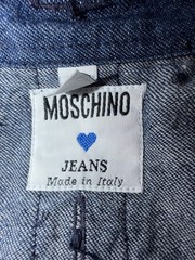 VTG 90s Franco Moschino Jeans Iconic Backwards Heart Peace Signs Denim Shirt MED