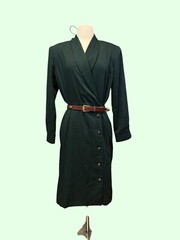 Vintage 80’s Forest Green Retro button up career business dress size medium