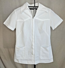 Vtg 1960s/1970s White Nurse Smock Top Womens Sz Med? Medical Uniform Polyester