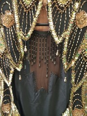 Lillie Rubin Vintage Black Gold Beaded Sequin Semi-Open Back Silk Dress Size 6
