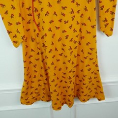 Betsey Johnson Alley Cat 7/8 XS Dress Vintage 70s Bird Print Yellow Puff Sleeve