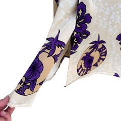 Bula Fiji Vintage Handmade Womens Tan Purple Floral Housecoat Style Tunic Dress