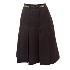 Vintage Celine 70s Wool Horsebit Brown Pleated Skirt