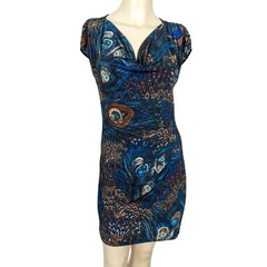 Linda Segal Vintage 1990’s peacock abstract print empire waist mini dress S