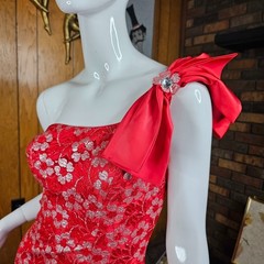 Vtg 80s Eve of Milady One Shoulder Satin Silver Ball Gown Prom Pageant Dress S